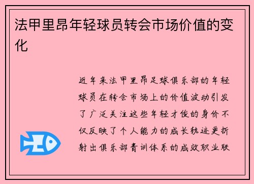法甲里昂年轻球员转会市场价值的变化